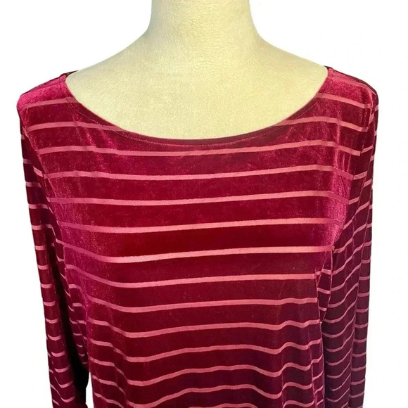 Lauren Ralph Lauren Women Top Sz XL Velvet Burgundy Semi Sheer Stripes Feminine - Picture 5 of 8